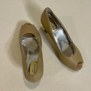 Bone open toed heels.